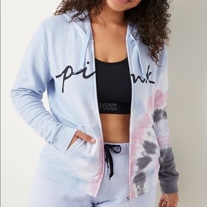 💗VS PINK BLUE TIE DYE SCRIPT LOGO FULL ZIP HOODIE